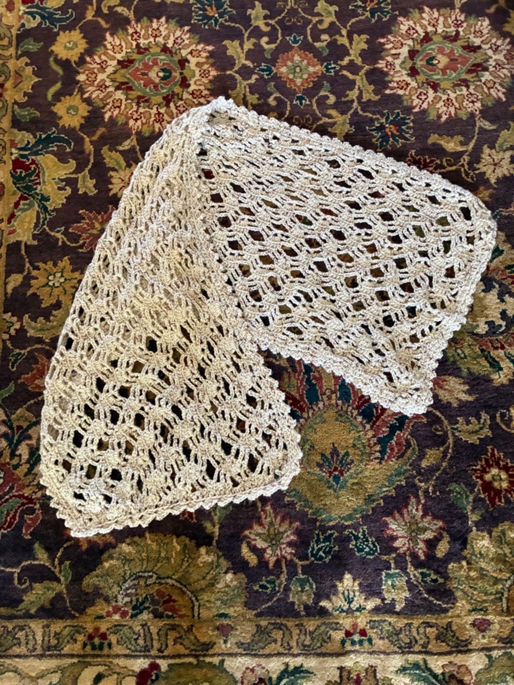 Crochet Handmade Open-Weave Crochet Shawl in Barley color
